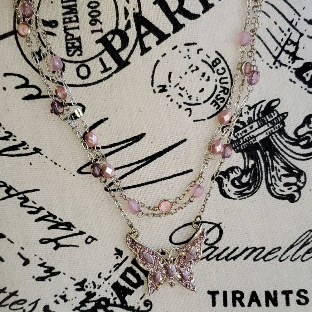 VJ VINTAGE BUTTERFLY DOUBLE STRAND NECKLACE